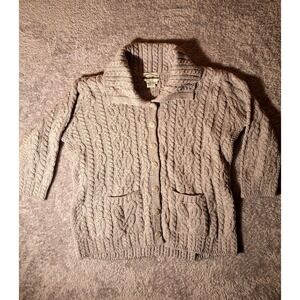 Aran Crafts Ireland 100% Merino Wool Cable Knit Cardigan Sweater XXL 3/4 Sleeve
